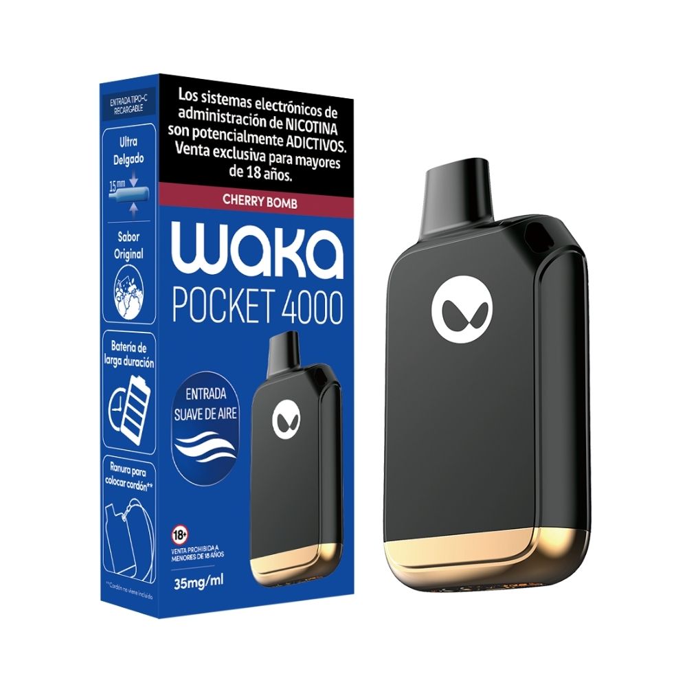 Check out WAKA Chile Disposable WAKA Pocket 4.000 Cherry Bomb Flavor Flavour 3% Nicotine Ultra Thin 4,000 Puffs WAKA Chile Desechable WAKA Pocket 4.000 Bomba de Cereza Sabor Flavor 3% Nicotine 4,000 Puffs Ultra Delgado
