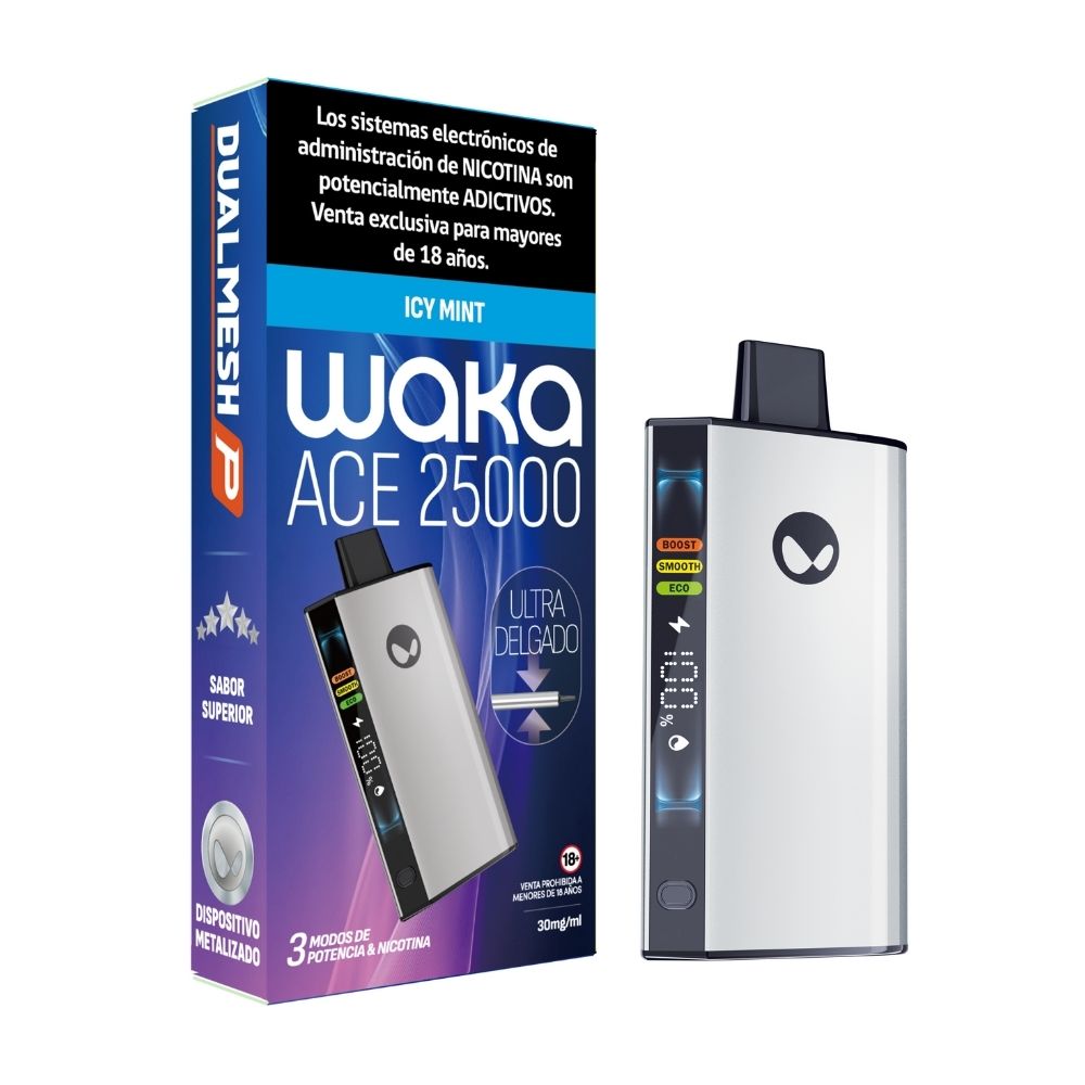 Check out WAKA Chile Disposable WAKA ACE 25.000 Icy Mint Flavor Flavour 3% Nicotine Full Side Screen 25,000 Puffs WAKA Chile Desechable WAKA ACE 25.000 menta Sabor Flavor 3% Nicotine 25,000 Puffs Pantalla Lateral Completa