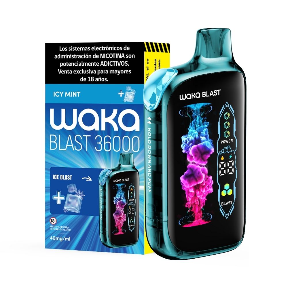 Check out WAKA Chile Disposable WAKA Blast 36.000 Icy Mint Flavor Flavour 5% Nicotine Hold Down and Puff 36,000 Puffs WAKA Chile Desechable WAKA Blast 36.000 menta icy Sabor Flavor 5% Nicotine 36,000 Puffs Mantener presionado y soplar